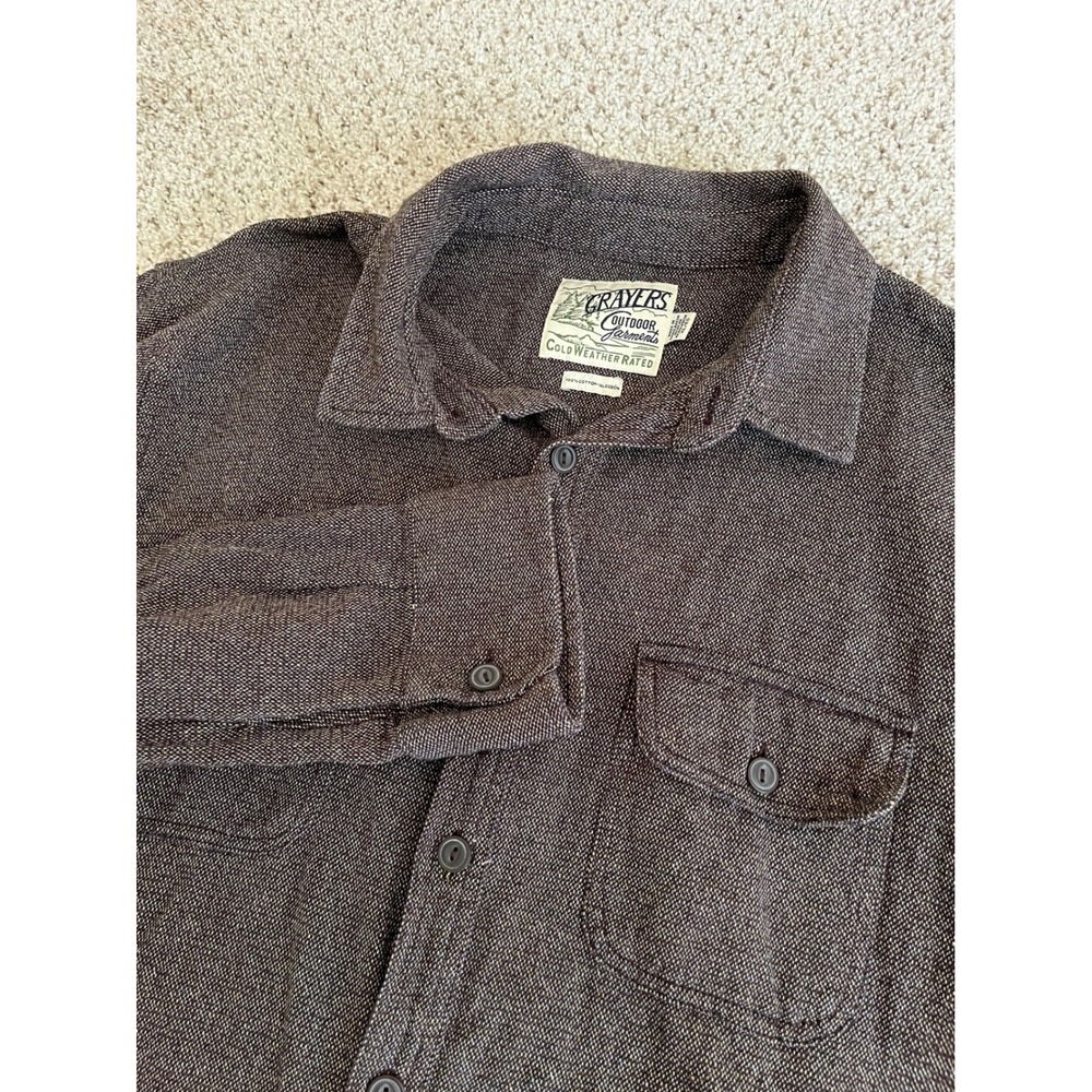 Grayers Men Shirt Jacket XL Brown Cold Weather Rated Heavyweight Cotton Flannel